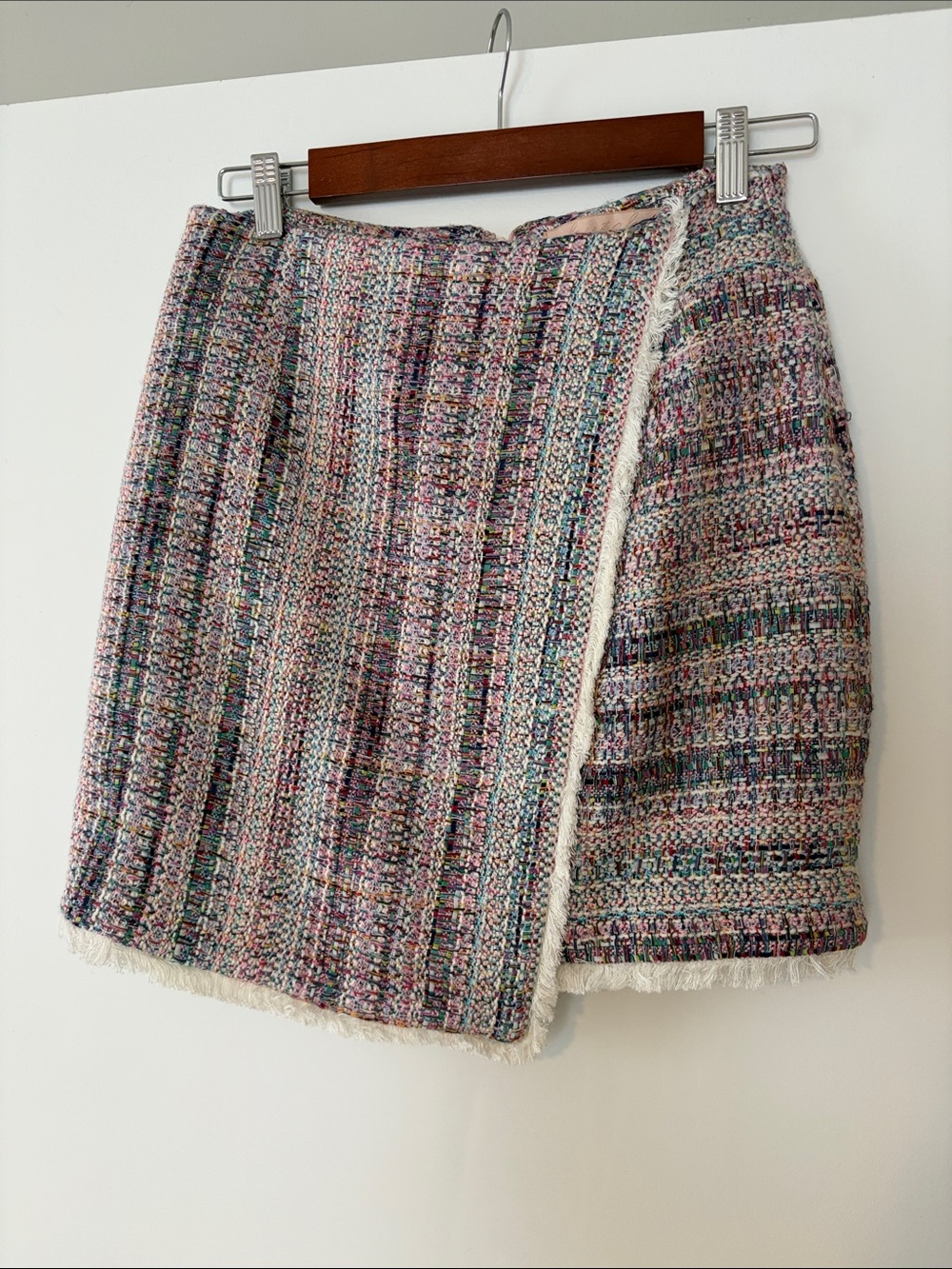Hutch Multicolor Tweed Mini Skirt with Fringe Trim